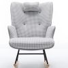 35.5 inch Rocking Chair, Soft Houndstooth Fabric Leather Fabric Rocking Chair for Nursery, Comfy Wingback Glider Rocker with Safe Solid Wood Base for