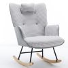 35.5 inch Rocking Chair, Soft Houndstooth Fabric Leather Fabric Rocking Chair for Nursery, Comfy Wingback Glider Rocker with Safe Solid Wood Base for