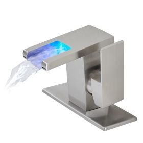 New Waterfall showerhead LED bathroom faucet, single handle bathroom sink sink faucet (Color: Nlckel)